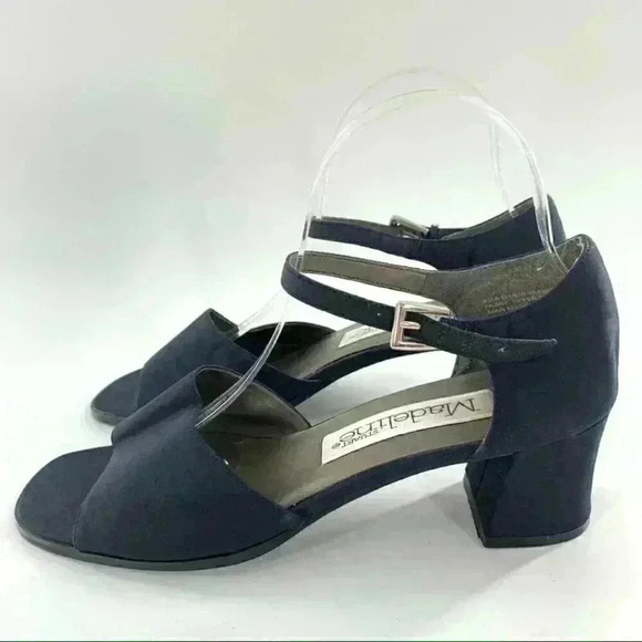 Madeline Stuart Bimini heels size 8.5 navy blue satin square toe 90s Y2k - Picture 4 of 12